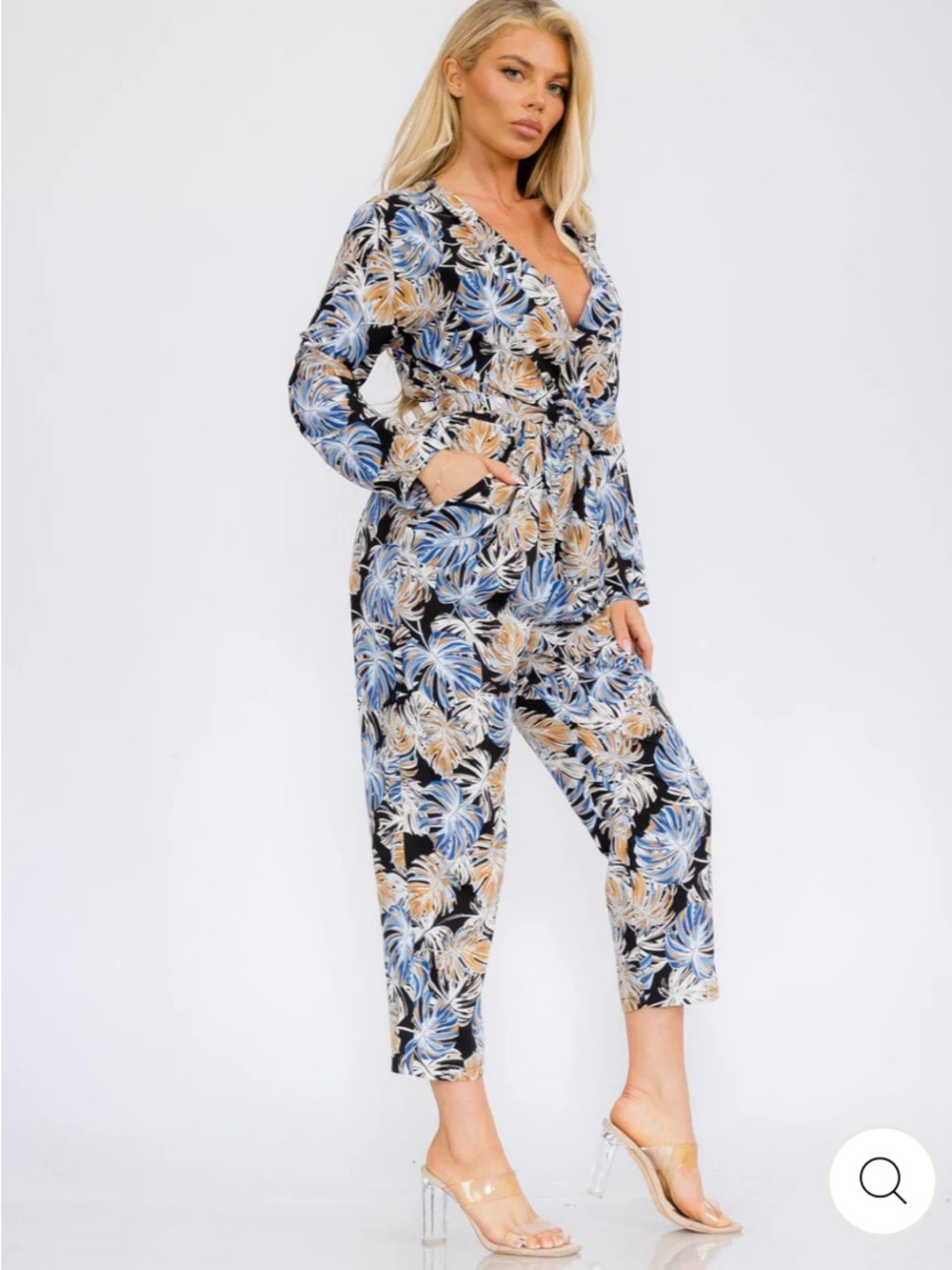 V Neck Printed Jumpsuit